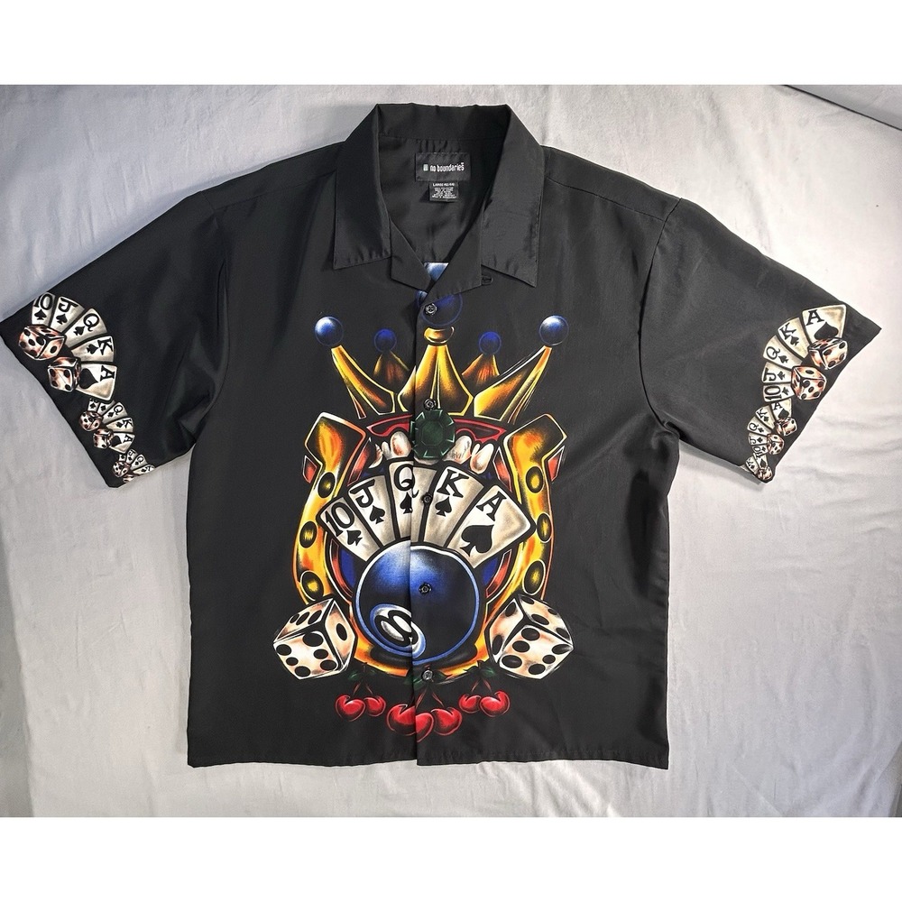No Boundaries Short Sleeve Button Up Shirt Men's Large‎ Poker Billiards